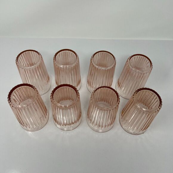 Vintage Pink Depression Tumblers Lace Edge 9 oz. Glasses Set of 8 - Picture 4 of 5